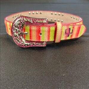Blinking cactus Colorful Striped Belt with Rhinestone Buckle western